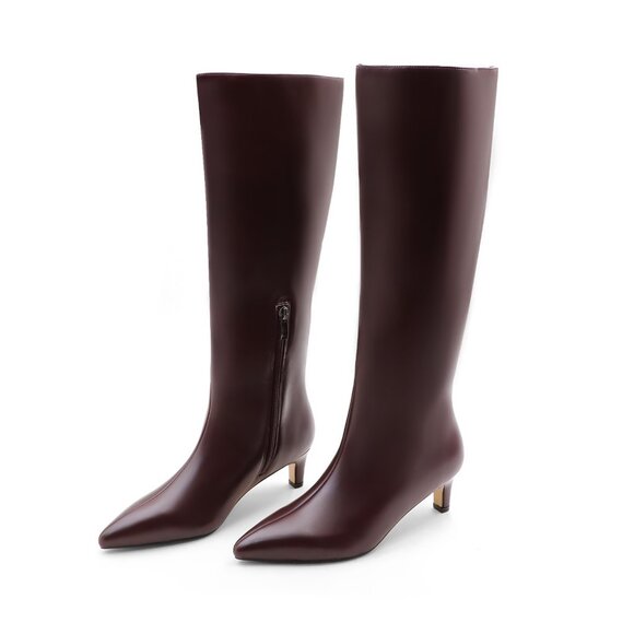 Lurnyet Women's Knee High Boots, Faux Leather Pointed Toe with 2 Inch Heel - Picture 3 of 10